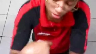 Homemade Blowjob at Work with Cum Swallowed by Ebony Glasses Wearer