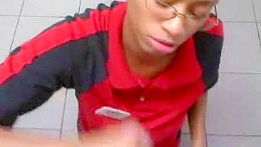 Homemade Blowjob at Work with Cum Swallowed by Ebony Glasses Wearer