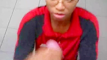 Homemade Blowjob at Work with Cum Swallowed by Ebony Glasses Wearer