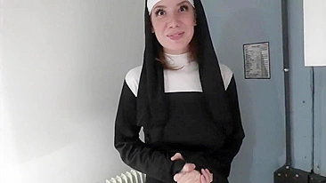 Naughty Cosplay Nun Worships Big Black Cock with Blowjob and Swallows Cum