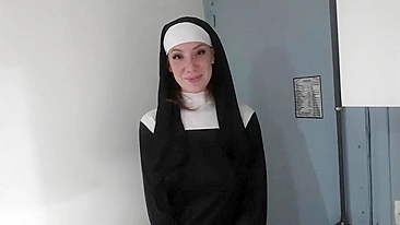 Naughty Cosplay Nun Worships Big Black Cock with Blowjob and Swallows Cum