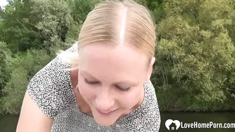 Homemade Lake Blowjob with Cum in Mouth - Amateur Blonde Wife