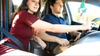 Homemade Blowjob in Car with Stunning Brunette Girlfriend