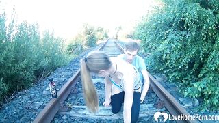 Homemade Outdoor Public Sex with Amateur Couple on Railroad Tracks