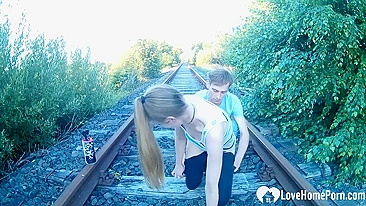 Homemade Outdoor Public Sex with Amateur Couple on Railroad Tracks