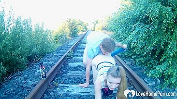 Homemade Outdoor Public Sex with Amateur Couple on Railroad Tracks