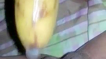 Homemade Porn Video - Amateur Masturbates with Banana Dildo in Her Pussy