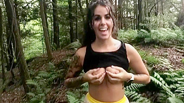 Amateur Brunette Fucks Big Ass in Forest with Blowjob & Swallow