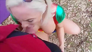 Blonde Babe Gets Public Facial in Lumber Yard