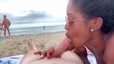 Public Blowjob by Ebony Beauty on Beach