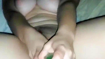 Homemade Porn Video - Busty Girl Masturbates with Massive Cucumber and Dildo