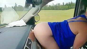 Homemade MILF Porn with Chubby Wife Riding Dildo in Car