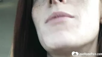 Redhead Squirts Amidst Public Masturbation with Big Dildo