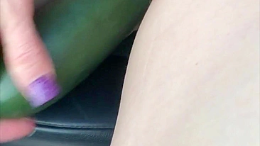 Homemade Masturbation with Big Cucumber & Dildo in Public