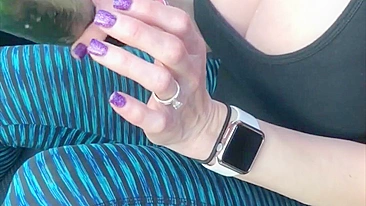 Homemade Masturbation with Big Cucumber & Dildo in Public