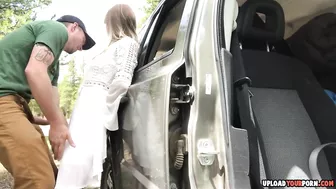 Public Exhibitionist Blonde Amateur Gets Tied up and Fucked on the Side of the Road