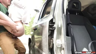 Public Exhibitionist Blonde Amateur Gets Tied up and Fucked on the Side of the Road