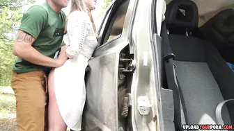 Public Exhibitionist Blonde Amateur Gets Tied up and Fucked on the Side of the Road