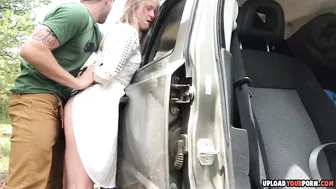 Public Exhibitionist Blonde Amateur Gets Tied up and Fucked on the Side of the Road