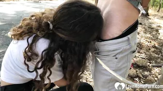 Homemade Outdoor Sex with Brunette Girlfriend - Amateur Blowjob & Doggy Style