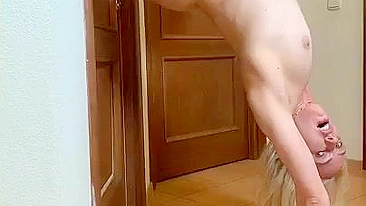 Amateur Blonde Masturbates with Upside Down Dildo in Homemade Sex