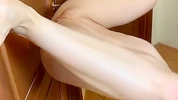 Amateur Blonde Masturbates with Upside Down Dildo in Homemade Sex
