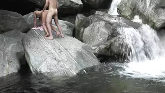 Wild River Sex with Squirting Brunettes in Doggy Style