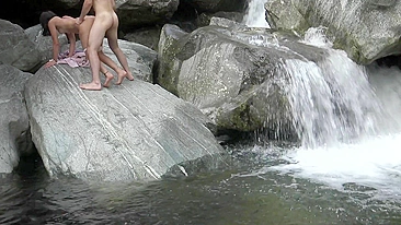 Wild River Sex with Squirting Brunettes in Doggy Style