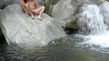 Wild River Sex with Squirting Brunettes in Doggy Style