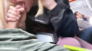 Homemade Blowjob with Blonde Girlfriend on Crowded Airplane