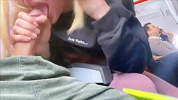 Homemade Blowjob with Blonde Girlfriend on Crowded Airplane