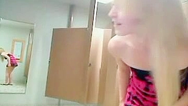 Blonde College Teen Exhibits Amateur Dildo Play in Public Bathroom