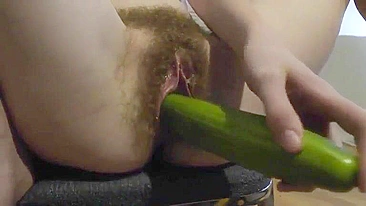 Homemade Porn Video - Busty Girl Masturbates with Cucumber and Dildo