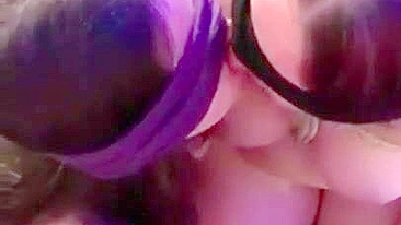 Homemade Threesome with Blindfolded Slave Sluts Sharing Dick Juice