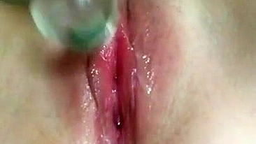 Homemade Amateur Porn with Creamy Shaved Wet Pussy Masturbating with Dildo
