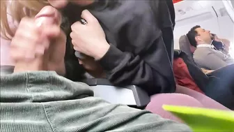 Risky Amateur Blowjob in Public on Airplane with Wild Girlfriend
