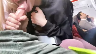Risky Amateur Blowjob in Public on Airplane with Wild Girlfriend