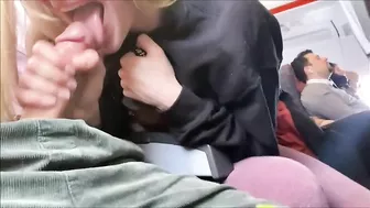 Risky Amateur Blowjob in Public on Airplane with Wild Girlfriend