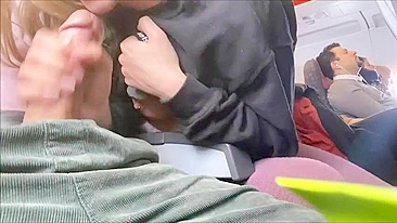 Risky Amateur Blowjob in Public on Airplane with Wild Girlfriend