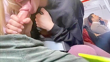 Risky Amateur Blowjob in Public on Airplane with Wild Girlfriend