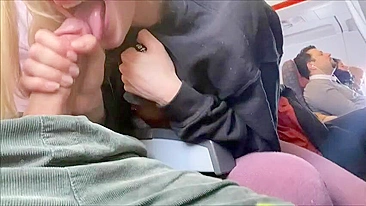 Risky Amateur Blowjob in Public on Airplane with Wild Girlfriend