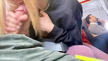 Risky Amateur Blowjob in Public on Airplane with Wild Girlfriend