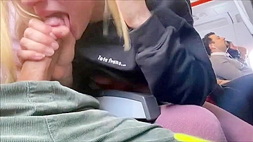 Risky Amateur Blowjob in Public on Airplane with Wild Girlfriend