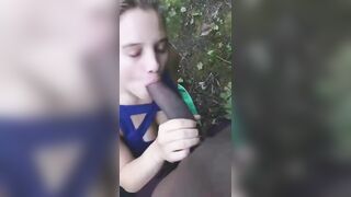 Homemade Interracial Blowjob with Big Black Cocks Outdoors