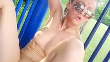 Public Park Amateur Blonde Slut Masturbating with Dildo & Exhibitionism