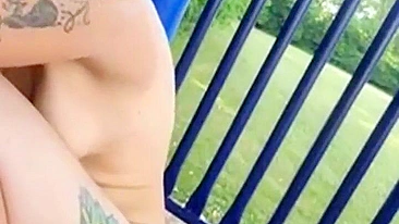 Public Park Amateur Blonde Slut Masturbating with Dildo & Exhibitionism