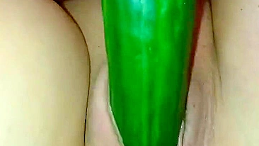 Homemade MILF Play with Big Dildos & Cucumbers