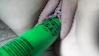 Homemade Masturbation with Shaved Pussy and Bottle Dildo