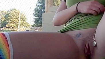 Homemade Porn with Big Tits Brunette Masturbating in Public