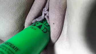 Nicki Shaved Pussy Gets Slippery with a Shampoo Bottle